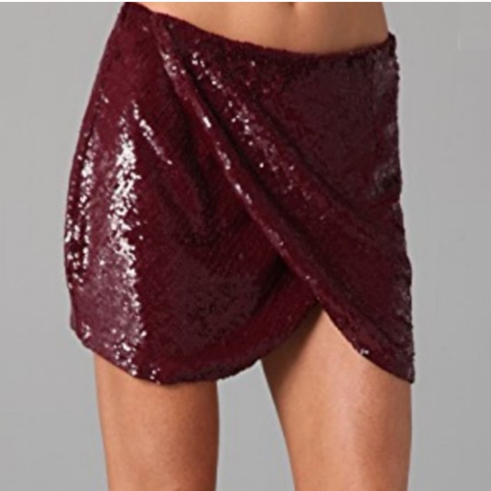 Burgundy Sequin Mini Skirt | Haute Hippie